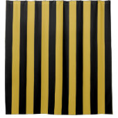 Black and Metallic Gold Vertical Striped Stylish シャワーカーテン (正面)
