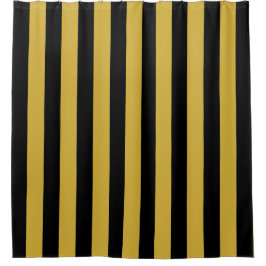 Black and Metallic Gold Vertical Striped Stylish シャワーカーテン