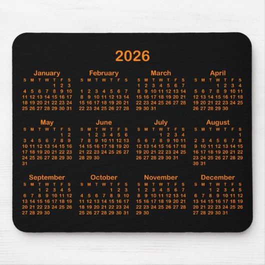 Black and Orange 2026 Calendar マウスパッド (正面)