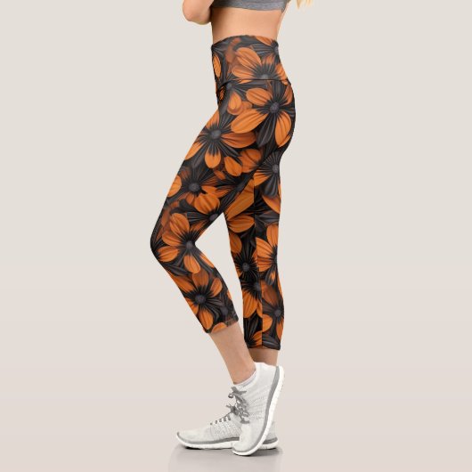 Black and Orange Floral Leggings カプリレギンス (左)