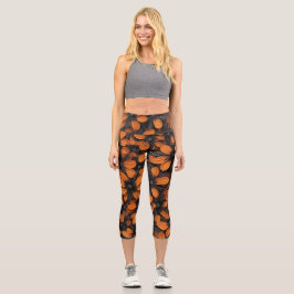 Black and Orange Floral Leggings カプリレギンス