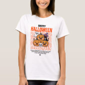 Black and Orange Grunge Halloween Cat & Pumpkin  Tシャツ (正面)