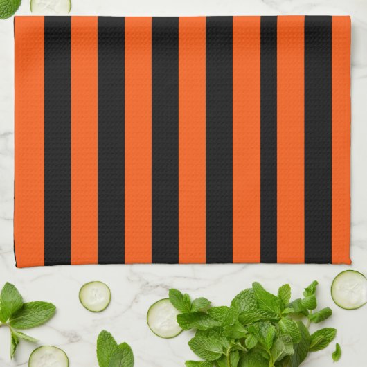 Black and Orange Halloween Stripes キッチンタオル (折り畳み)