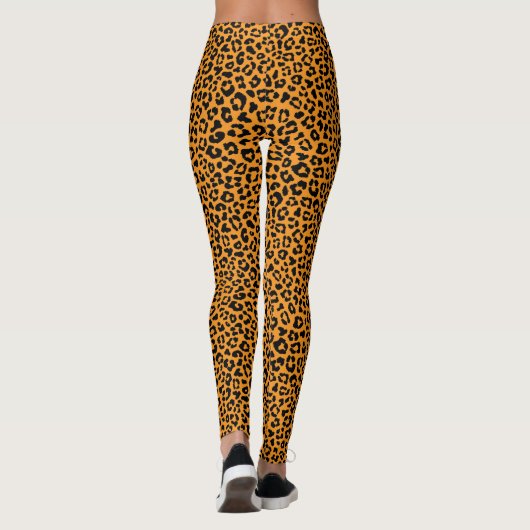 Black and orange Leopard Print Fun Safari Pattern レギンス (裏面)