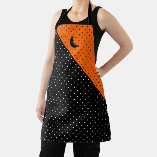 Black and Orange Polka Dots Halloween エプロン (インサイチュ)