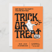 Black and Orange Simple Trick Or Treat Halloween 招待状 (正面)