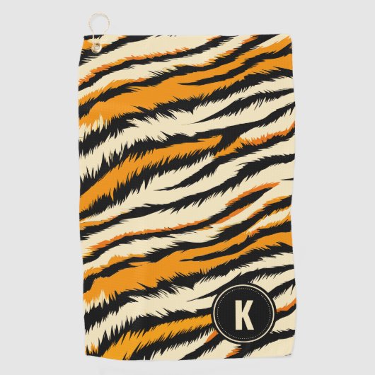 Black and Orange Tiger Stripes Monogram ゴルフタオル (正面)