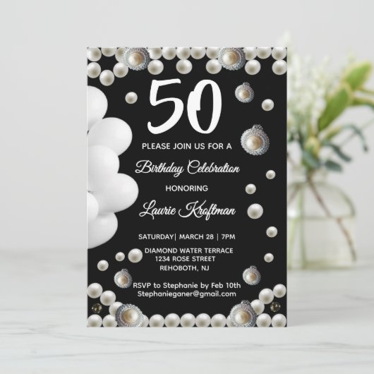 Black and Pearl 50th Birthday Celebration 招待状 (スタンド正面)