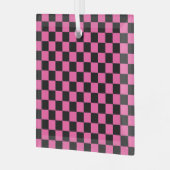 Black and pink checkerboard pattern ガラスオーナメント (正面左)