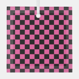 Black and pink checkerboard pattern ガラスオーナメント