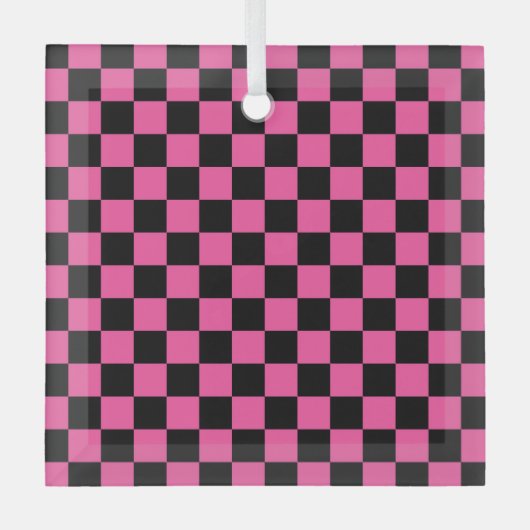 Black and pink checkerboard pattern ガラスオーナメント (正面)