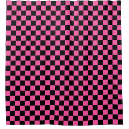 Black and pink checkerboard pattern シャワーカーテン