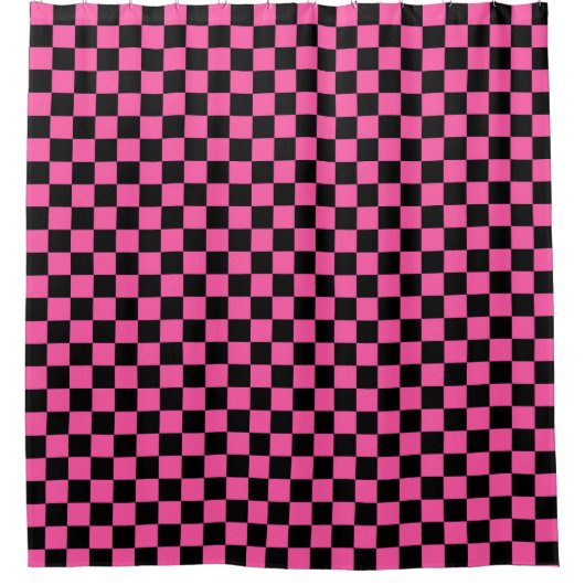 Black and pink checkerboard pattern シャワーカーテン (正面)