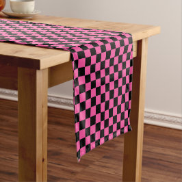 Black and pink checkerboard pattern ショートテーブルランナー