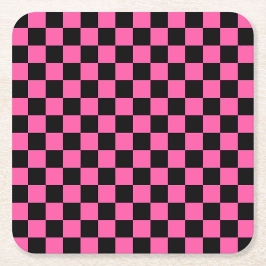 Black and pink checkerboard pattern スクエアペーパーコースター (正面)
