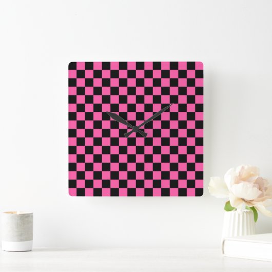 Black and pink checkerboard pattern スクエア壁時計 (ホーム)