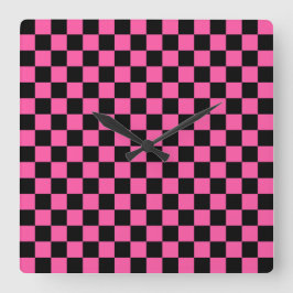 Black and pink checkerboard pattern スクエア壁時計