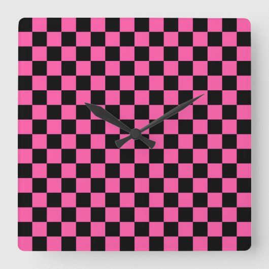 Black and pink checkerboard pattern スクエア壁時計 (正面)