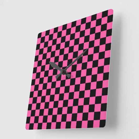 Black and pink checkerboard pattern スクエア壁時計 (傾斜)