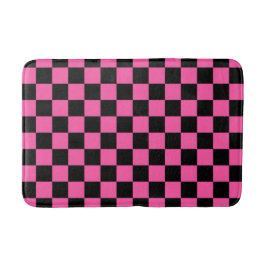 Black and pink checkerboard pattern バスマット