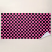 Black and pink checkerboard pattern ビーチタオル (正面)