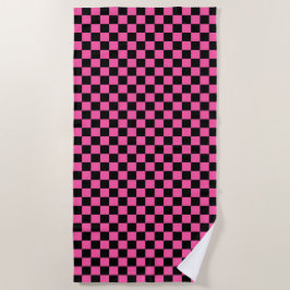 Black and pink checkerboard pattern ビーチタオル