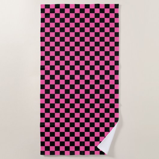 Black and pink checkerboard pattern ビーチタオル (正面)