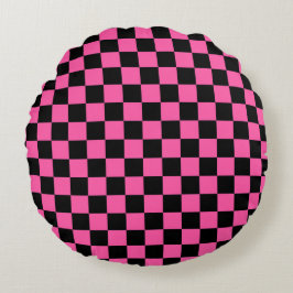 Black and pink checkerboard pattern ラウンドクッション