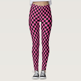 Black and pink checkerboard pattern レギンス