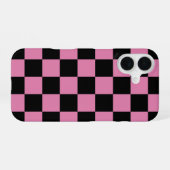 Black and Pink Checkered Print iPhone 16ケース (裏面横)