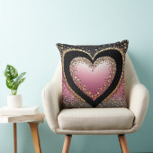 Black and Pink Glitter Heart Throw Pillow | Stylis クッション (椅子)