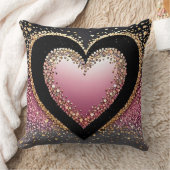Black and Pink Glitter Heart Throw Pillow | Stylis クッション (ブランケット)