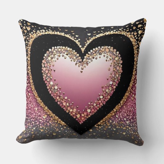 Black and Pink Glitter Heart Throw Pillow | Stylis クッション (正面)