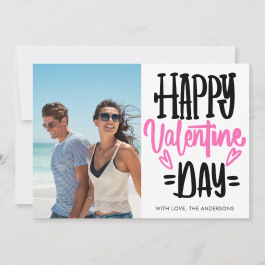 Black and Pink Happy Valentine's Day Script Photo  シーズンカード (正面)