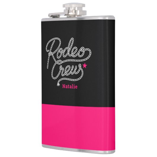 Black and Pink Rodeo Crew Western Bachelorette フラスク (左)