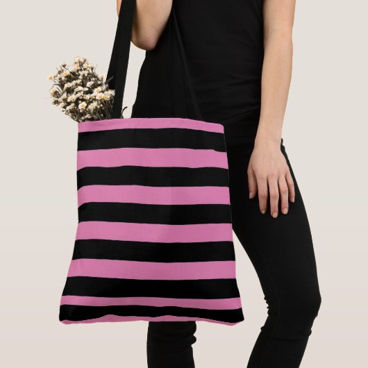 Black and Pink Stripes トートバッグ (クローズアップ)