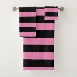 Black and Pink Stripes バスタオルセット