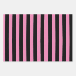 Black and Pink Stripes ラッピングペーパーシート