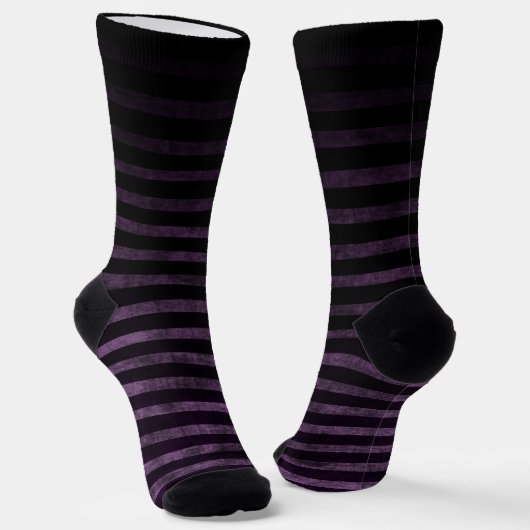 Black and Purple Grunge Ombre Stripes ソックス (傾斜あり)