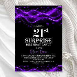 Black and Purple Surprise 21st Birthday Party 招待状