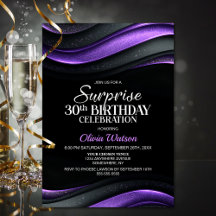 Black and Purple Surprise 30th Birthday Party