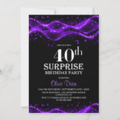 Black and Purple Surprise 40th Birthday Party 招待状 (正面)