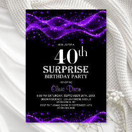Black and Purple Surprise 40th Birthday Party 招待状