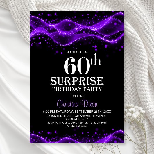 Black and Purple Surprise 60th Birthday Party 招待状