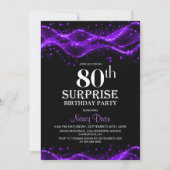 Black and Purple Surprise 80th Birthday Party 招待状 (正面)