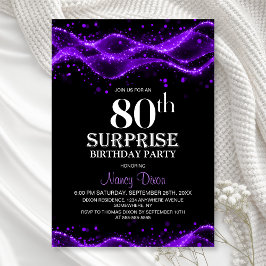 Black and Purple Surprise 80th Birthday Party 招待状