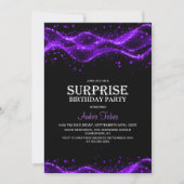 Black and Purple Surprise Any Age Birthday Party 招待状 (正面)