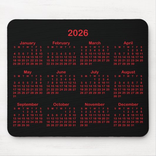 Black and Red 2026 Calendar マウスパッド (正面)