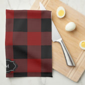 Black and red buffalo plaid monogrammed キッチンタオル (四つ折り)