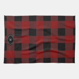 Black and red buffalo plaid monogrammed キッチンタオル